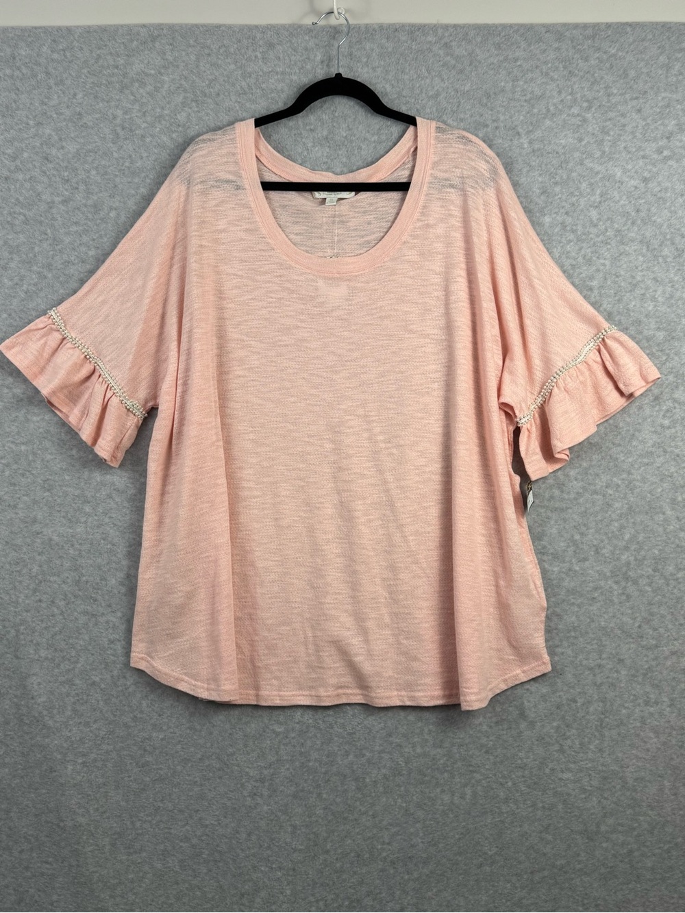 Weekend Suzanne Betro 4X NWT Blush Pink Pearl Trim Ruffle Sleeve Cotton Top